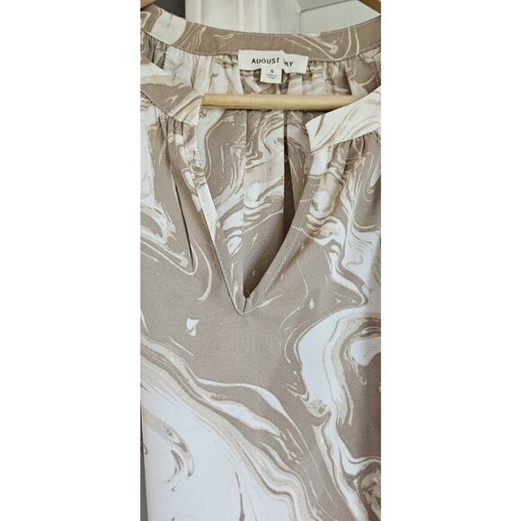 August Sky Womens SM Blouse Beige Cream Abstract Swirl Raglan Balloon Sleeves - Picture 4 of 9